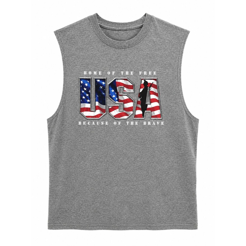 Faded Glory Patriotic USA Sleeveless Shirt Men's Medium Gray Home of the Free